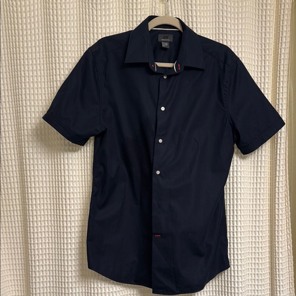 H&M Blue Casual Button Down Shirt Classic Collar